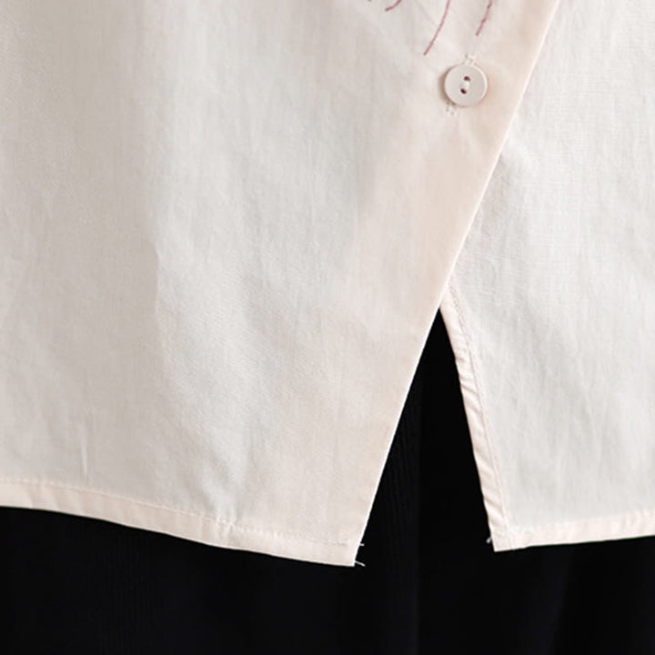 Camicia casual da donna in cotone con maniche corte, colletto alto, bottoni, motivo a meduse ricamato Buddha Stones - image 15