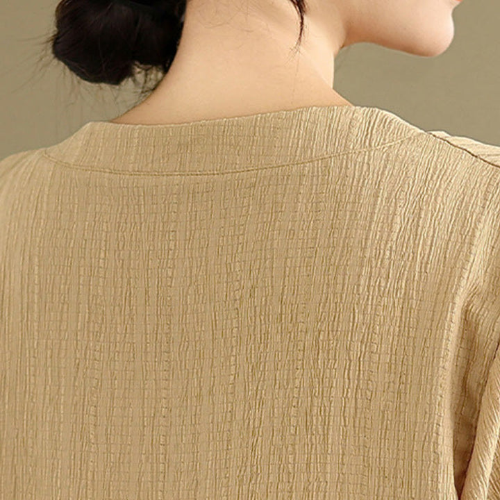 Camicia da donna in poliestere a maniche corte con scollo a V, casual e semplice, con bottoni , Buddha Stones