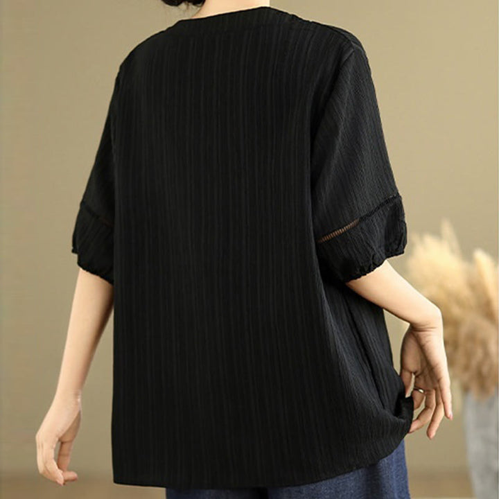 Camicia da donna in poliestere a maniche corte con scollo a V, casual e semplice, con bottoni , Buddha Stones