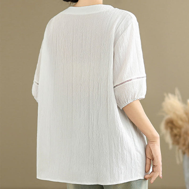 Camicia da donna in poliestere a maniche corte con scollo a V, casual e semplice, con bottoni , Buddha Stones