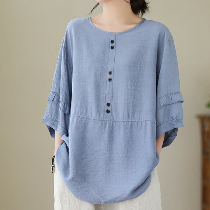 Maglietta a maniche corte da donna in poliestere con scollo rotondo, casual ed estiva, motivo Buddha Stones - Blu fiordaliso - US14, UK/AU18, EU46 (2XL) - image 0