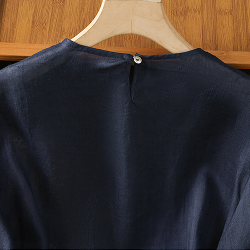Camicia da donna in cotone e lino con maniche a tre quarti, casual, colore puro, con scollo a giro , Buddha Stones - image 2