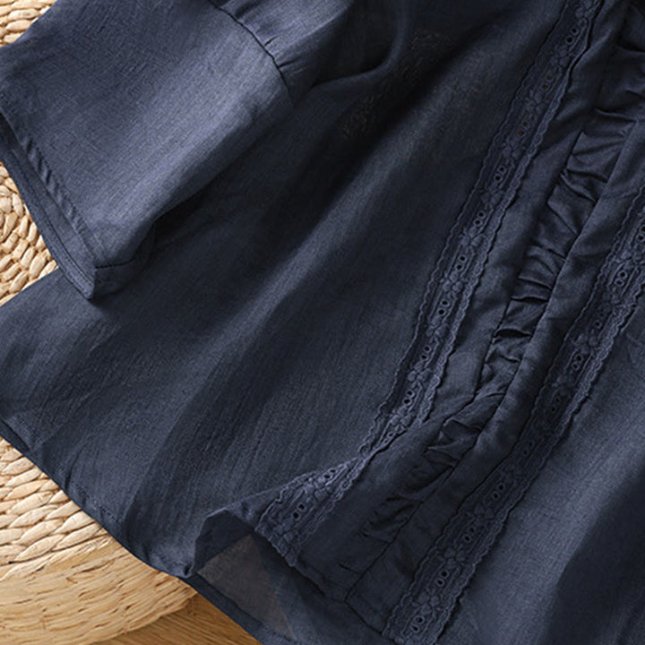 Camicia da donna in cotone e lino con maniche a tre quarti, casual, colore puro, con scollo a giro , Buddha Stones - image 6