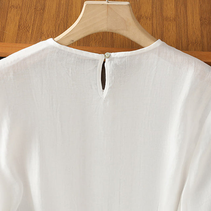 Camicia da donna in cotone e lino con maniche a tre quarti, casual, colore puro, con scollo a giro , Buddha Stones - image 12