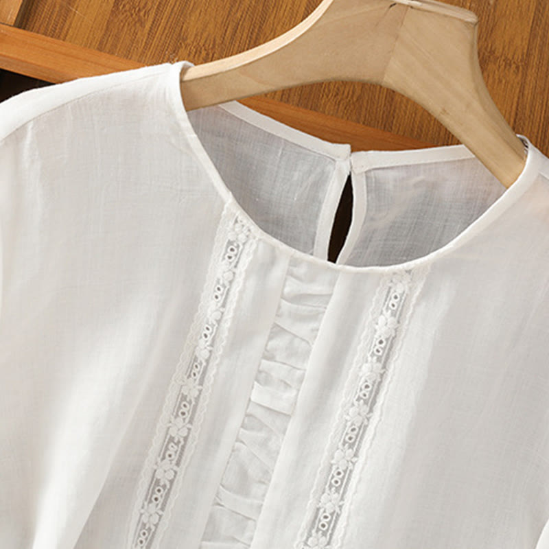 Camicia da donna in cotone e lino con maniche a tre quarti, casual, colore puro, con scollo a giro , Buddha Stones - image 14