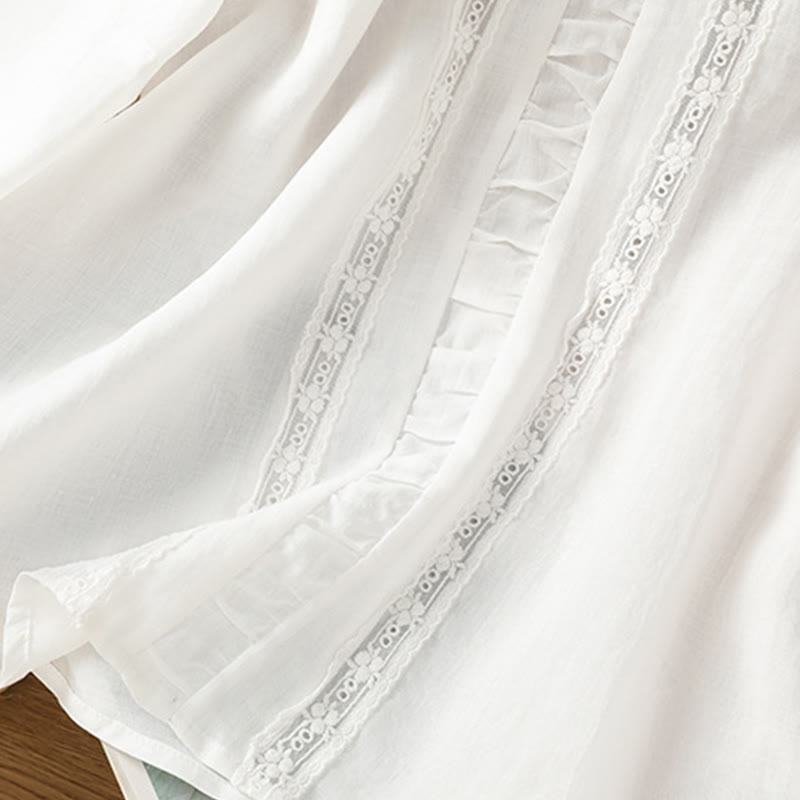 Camicia da donna in cotone e lino con maniche a tre quarti, casual, colore puro, con scollo a giro , Buddha Stones - image 15