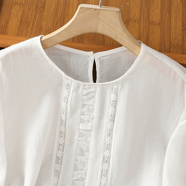 Camicia da donna in cotone e lino con maniche a tre quarti, casual, colore puro, con scollo a giro , Buddha Stones - image 13