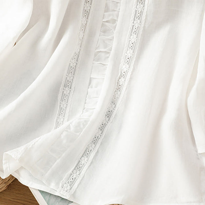 Camicia da donna in cotone e lino con maniche a tre quarti, casual, colore puro, con scollo a giro , Buddha Stones - image 9