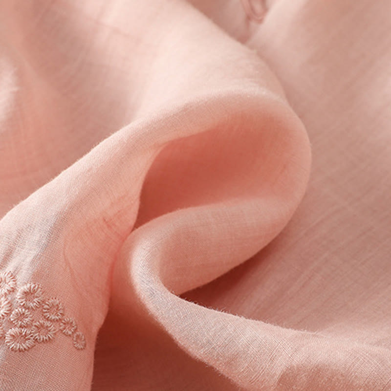 Camicia da donna in poliestere con maniche corte, scollo rotondo, ricamo floreale casual Buddha Stones - image 23