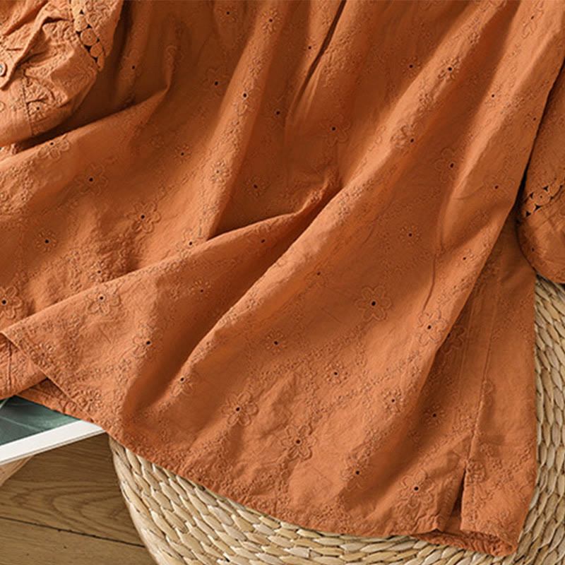 Camicia da donna in cotone e lino a mezza manica, casual, tinta unita, con intaglio a V, Buddha Stones - image 5