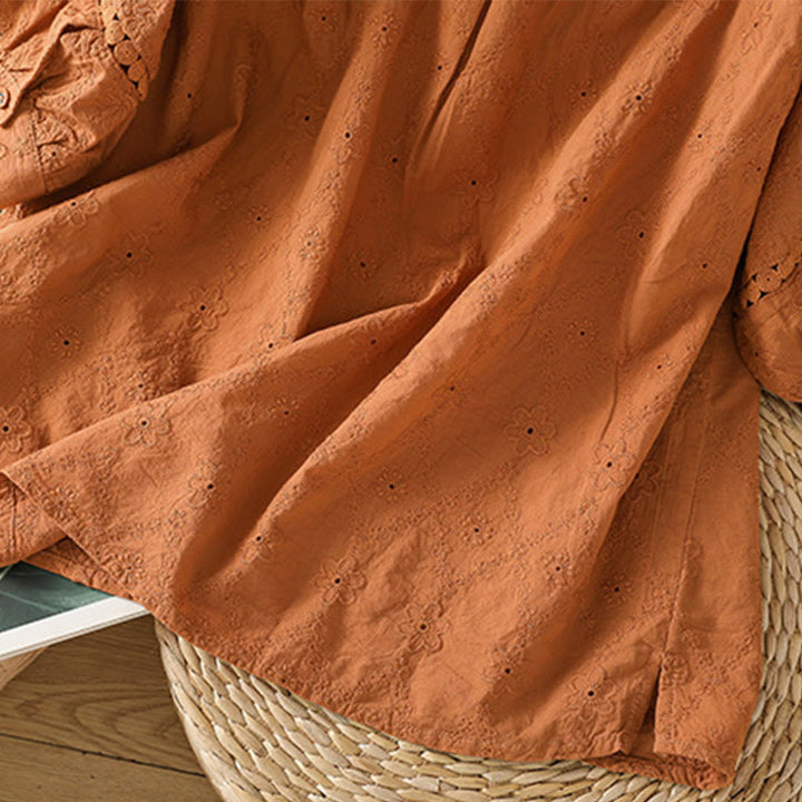 Camicia da donna in cotone e lino a mezza manica, casual, tinta unita, con intaglio a V, Buddha Stones - image 5