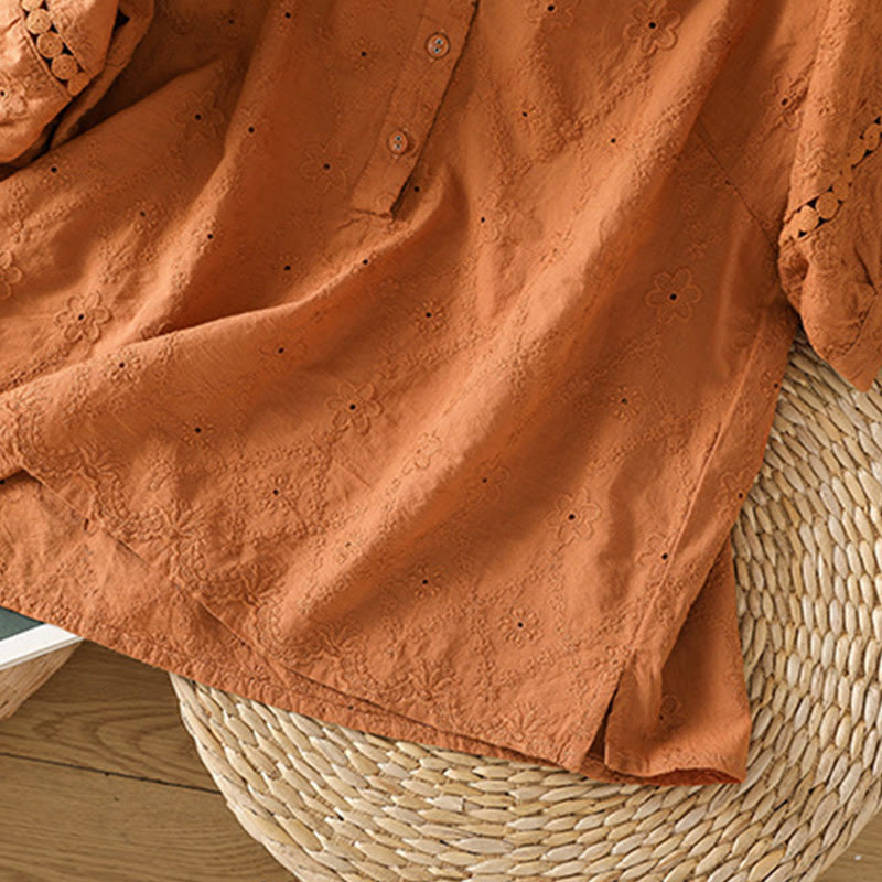 Camicia da donna in cotone e lino a mezza manica, casual, tinta unita, con intaglio a V, Buddha Stones - image 6