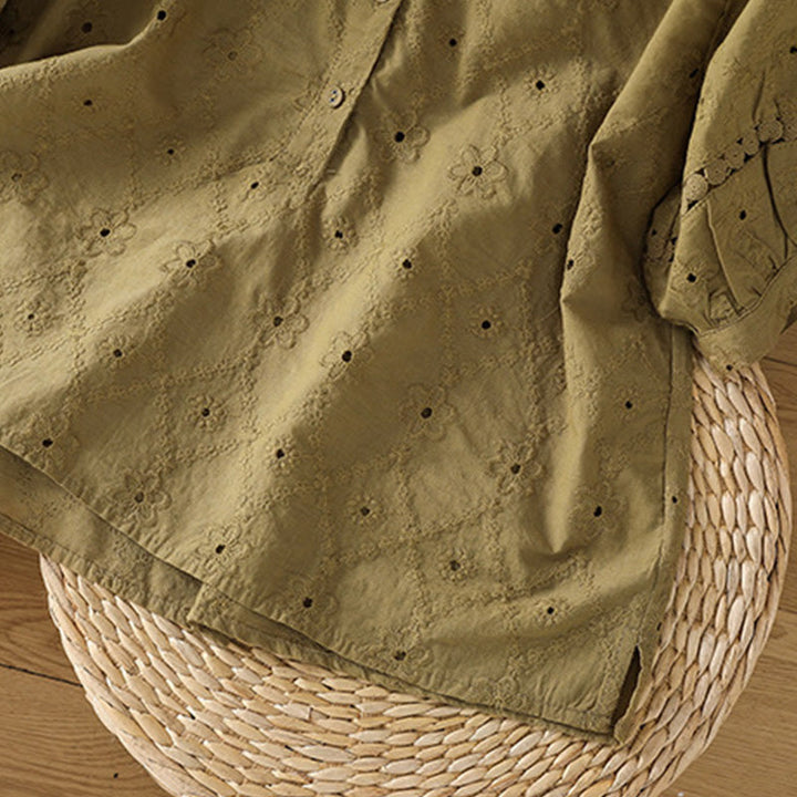 Camicia da donna in cotone e lino a mezza manica, casual, tinta unita, con intaglio a V, Buddha Stones - image 23