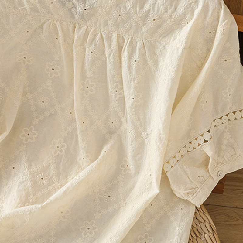 Camicia da donna in cotone e lino a mezza manica, casual, tinta unita, con intaglio a V, Buddha Stones - image 28