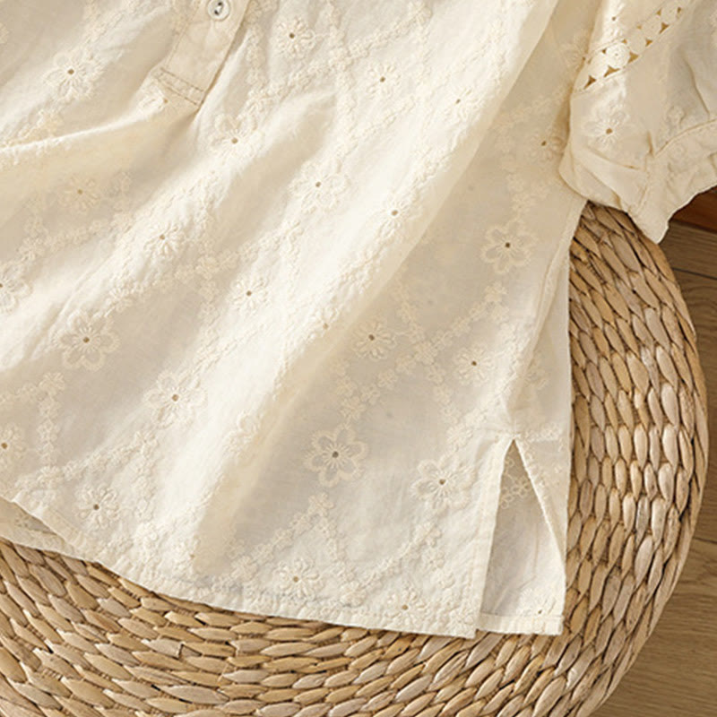 Camicia da donna in cotone e lino a mezza manica, casual, tinta unita, con intaglio a V, Buddha Stones - image 30