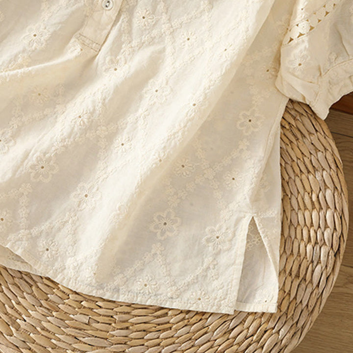 Camicia da donna in cotone e lino a mezza manica, casual, tinta unita, con intaglio a V, Buddha Stones - image 30