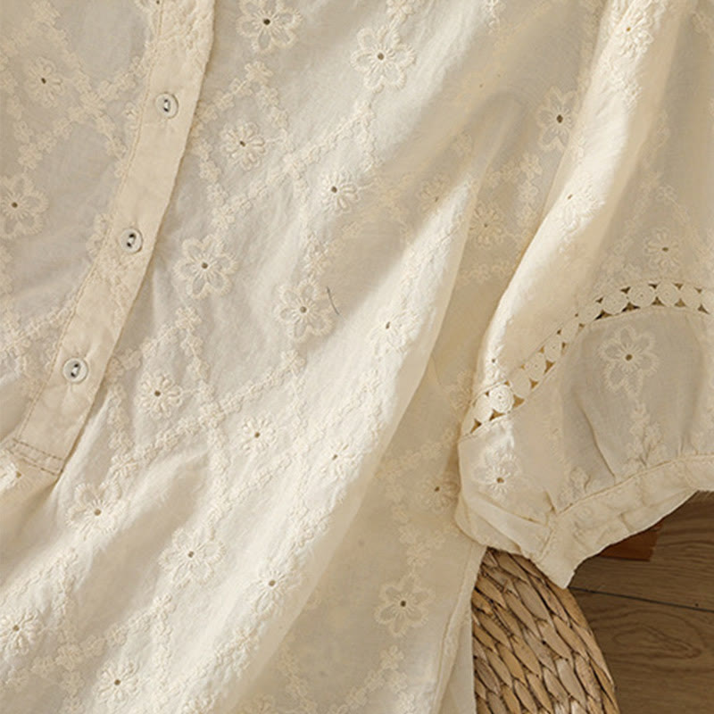 Camicia da donna in cotone e lino a mezza manica, casual, tinta unita, con intaglio a V, Buddha Stones - image 27