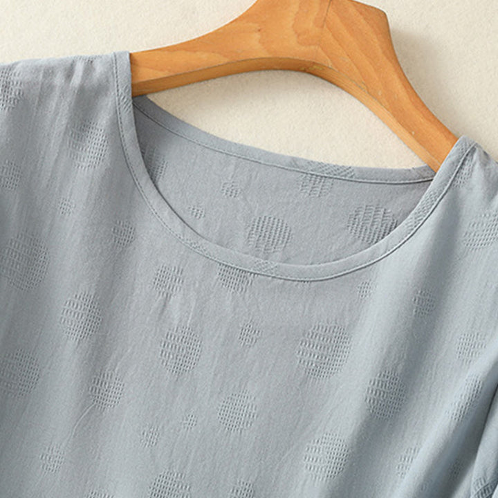 Maglietta da donna in cotone a maniche corte con scollo rotondo e motivo Buddha Stones - image 5