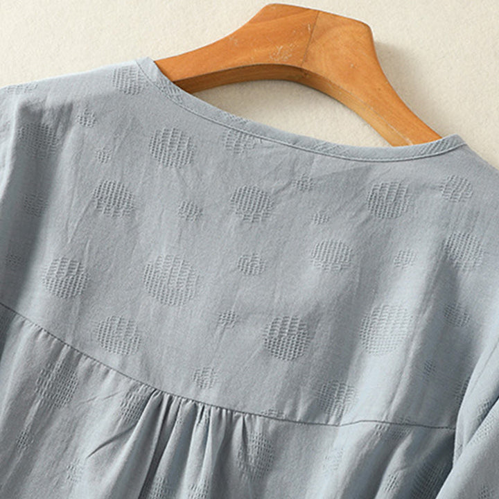 T-shirt da donna a maniche corte, ampia, con scollo rotondo e stampa Buddha Stones. - image 4