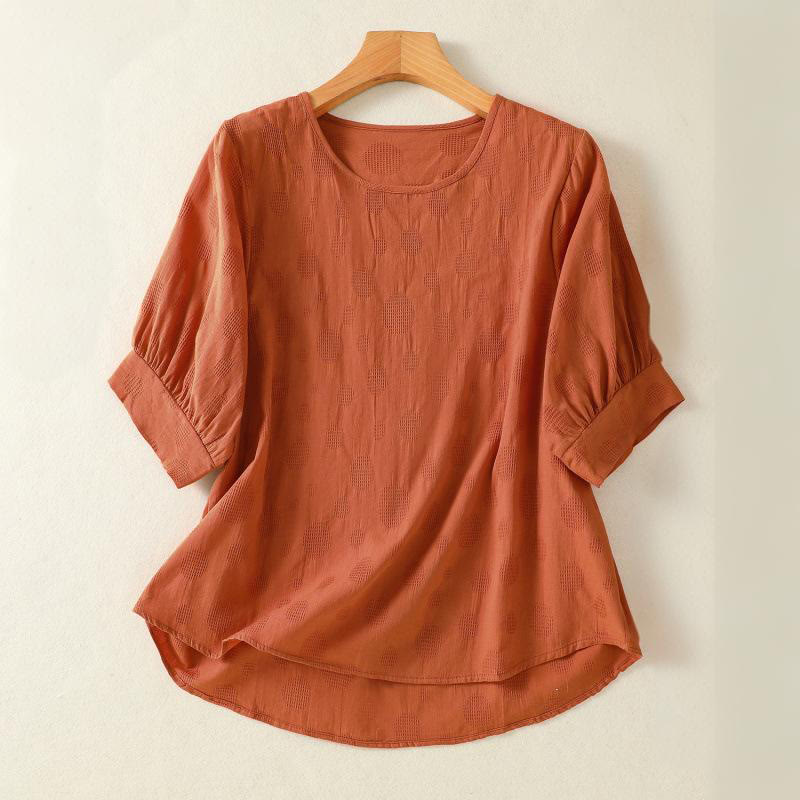 T-shirt da donna a maniche corte, ampia, con scollo rotondo e stampa Buddha Stones. - Arancione scuro - US8-10, UK/AU12-14, EU40-42 (2XL) - image 7
