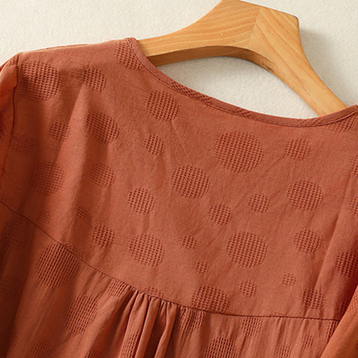 T-shirt da donna a maniche corte, ampia, con scollo rotondo e stampa Buddha Stones. - image 12