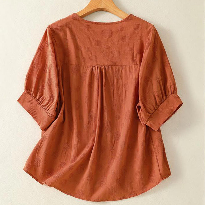 Maglietta da donna in cotone a maniche corte con scollo rotondo e motivo Buddha Stones - image 8