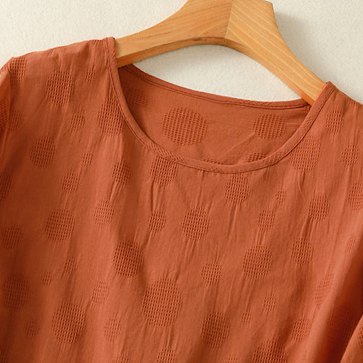 Maglietta da donna in cotone a maniche corte con scollo rotondo e motivo Buddha Stones - image 9