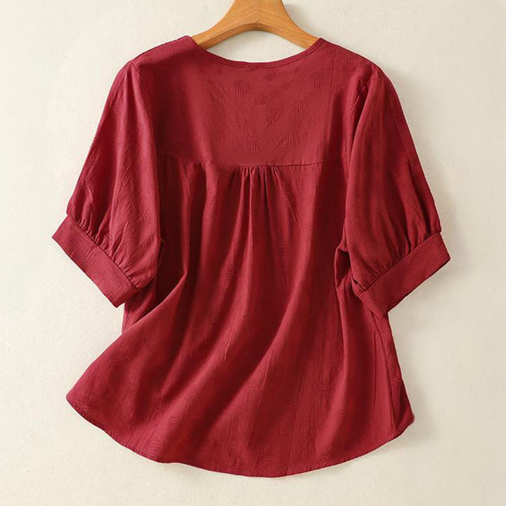 Maglietta da donna in cotone a maniche corte con scollo rotondo e motivo Buddha Stones - image 14