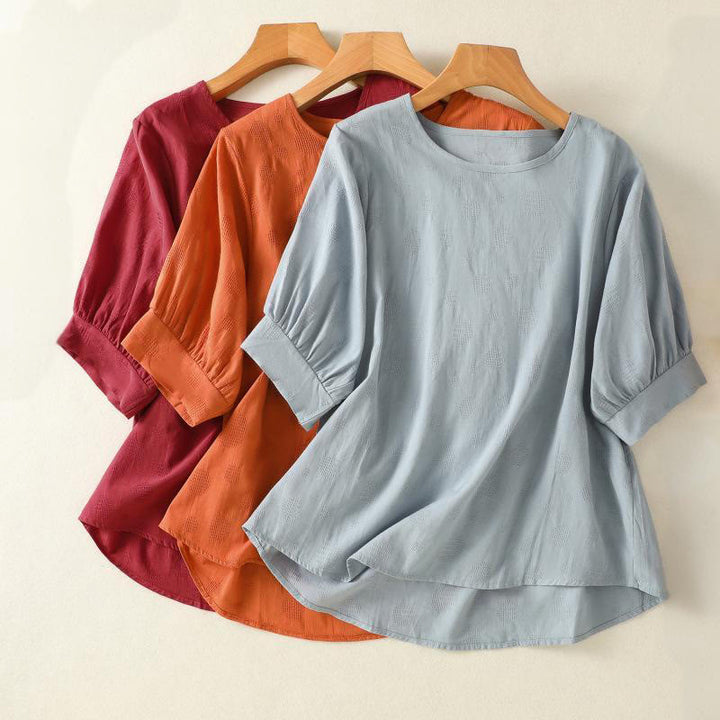 T-shirt da donna a maniche corte, ampia, con scollo rotondo e stampa Buddha Stones. - image 20