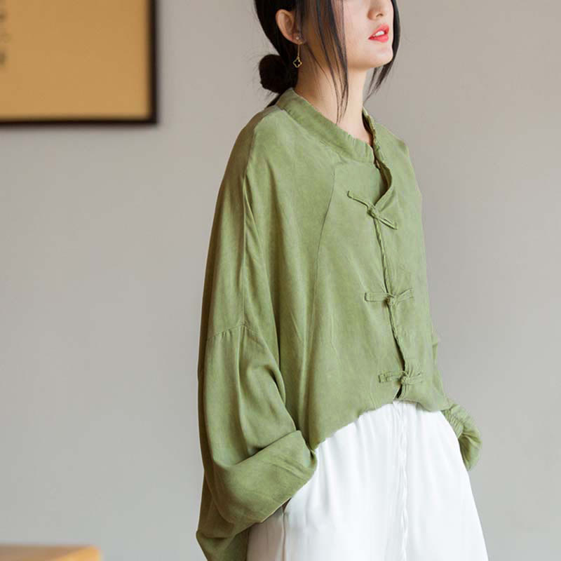 Camicia a maniche lunghe con bottoni a rana Buddha Stones, Zen Tai Chi, meditazione, giacca con abbigliamento Hanfu - Verde (seno 162 cm) (solo parte superiore) - image 11