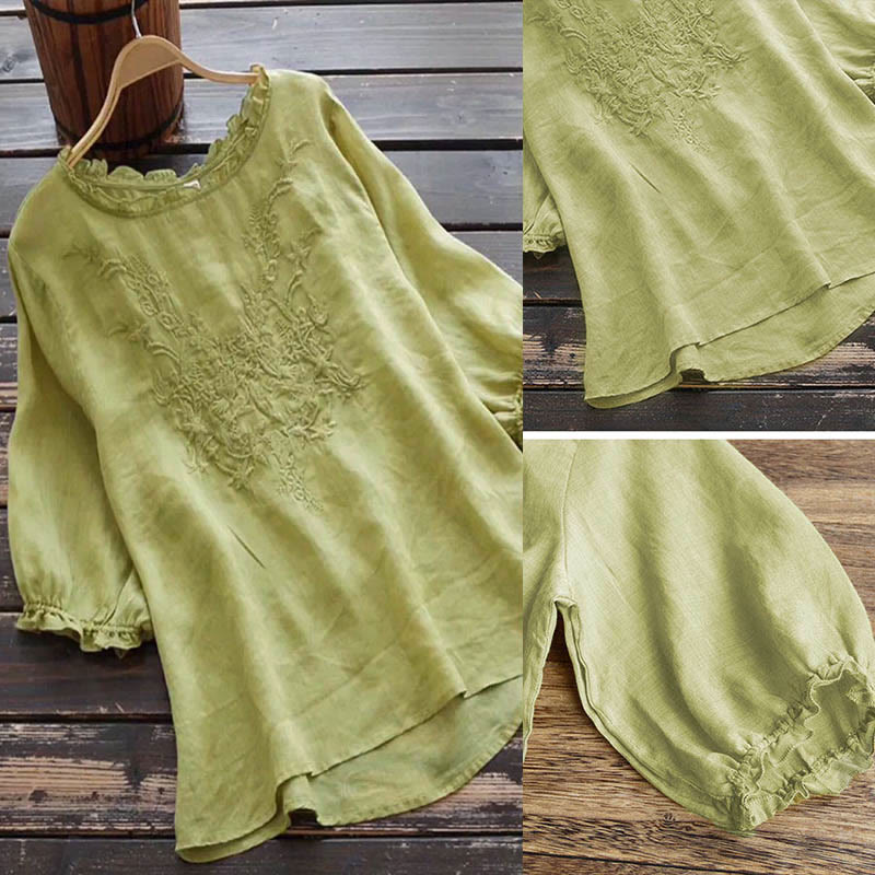 Maglietta girocollo con ricamo floreale da donna Buddha Stones - image 12