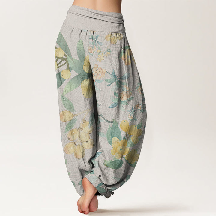 Pantaloni harem da donna con elastico in vita, in puro cotone, modello casual con motivo a nespolo, motivo Buddha Stones
