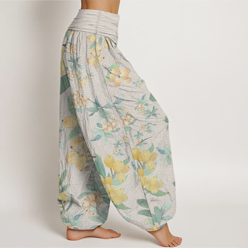 Pantaloni harem da donna con elastico in vita, in puro cotone, modello casual con motivo a nespolo, motivo Buddha Stones