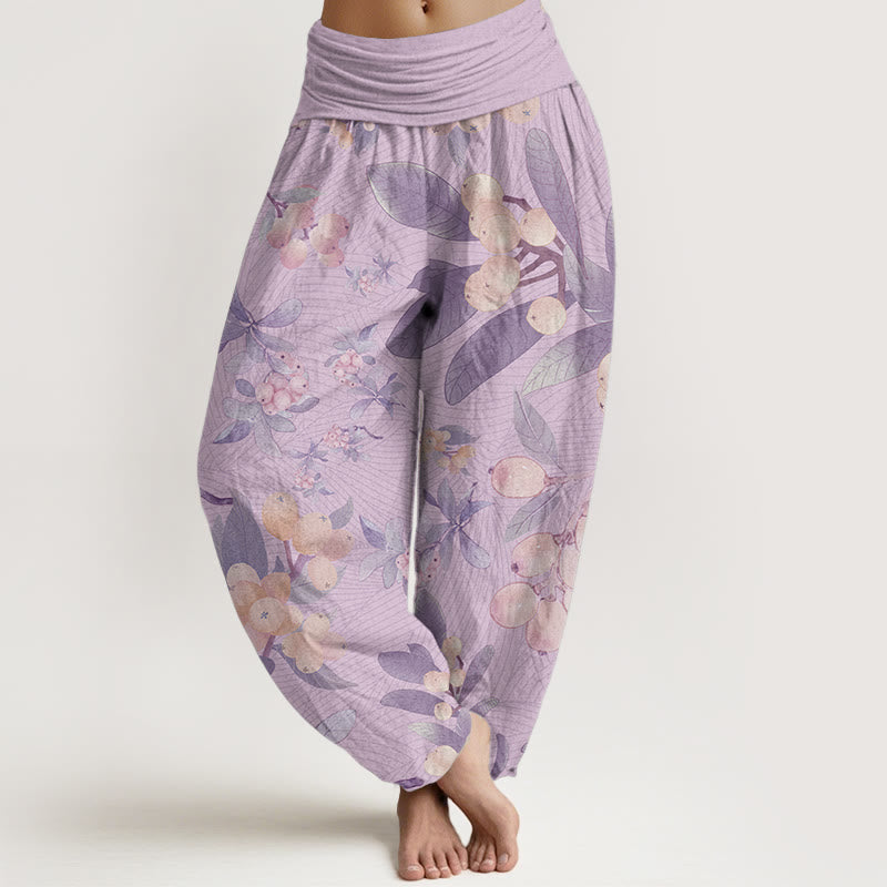 Pantaloni harem da donna con elastico in vita, in puro cotone, modello casual con motivo a nespolo, motivo Buddha Stones