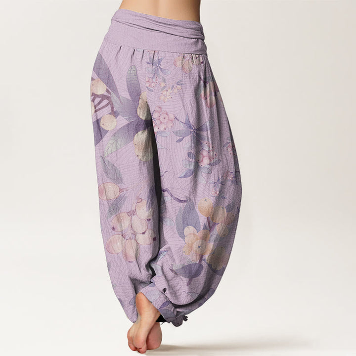 Pantaloni harem da donna con elastico in vita, in puro cotone, modello casual con motivo a nespolo, motivo Buddha Stones