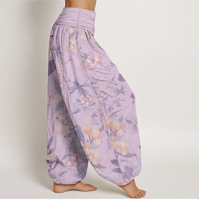 Pantaloni harem da donna con elastico in vita, in puro cotone, modello casual con motivo a nespolo, motivo Buddha Stones