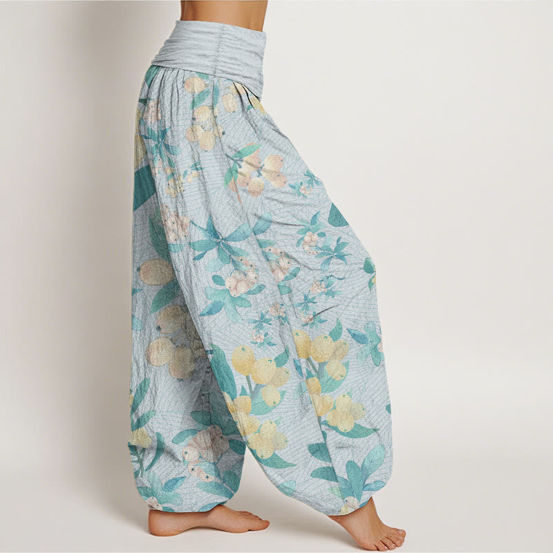 Pantaloni harem da donna con elastico in vita, in puro cotone, modello casual con motivo a nespolo, motivo Buddha Stones