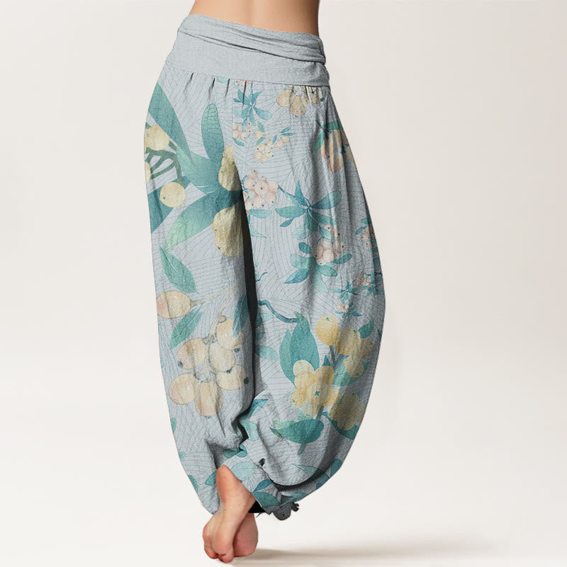 Pantaloni harem da donna con elastico in vita, in puro cotone, modello casual con motivo a nespolo, motivo Buddha Stones