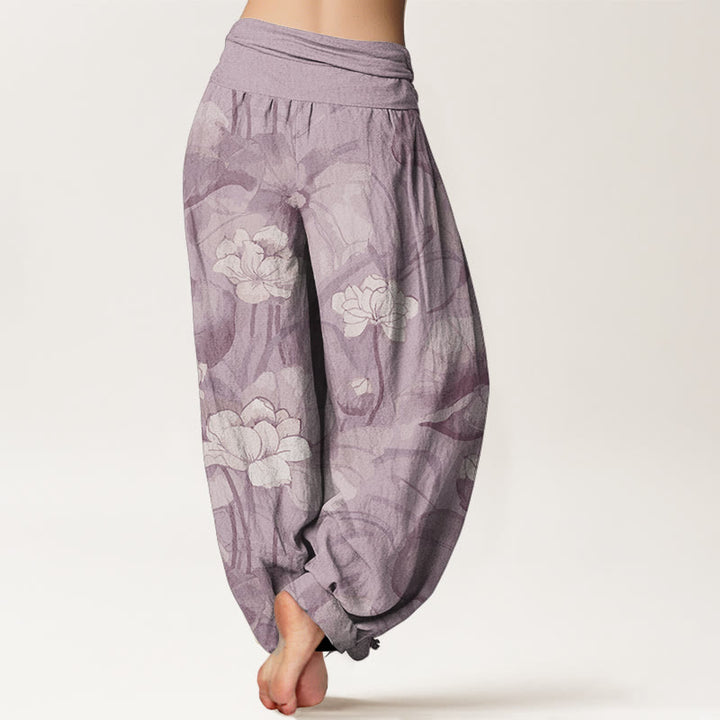 Pantaloni harem da donna con elastico in vita e motivo a loto in puro cotone Buddha Stones - image 7