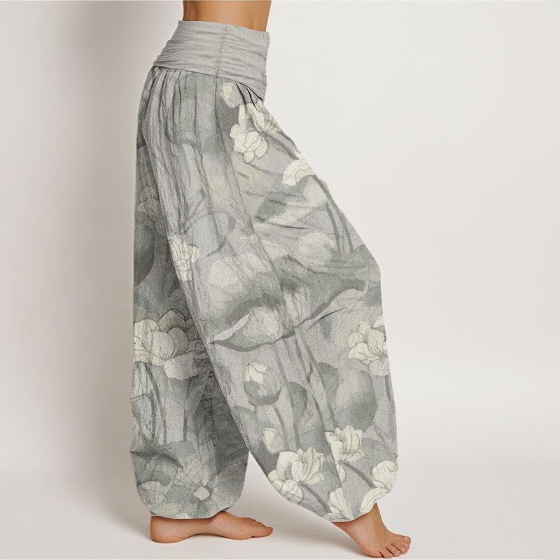 Pantaloni harem da donna con elastico in vita e motivo a loto in puro cotone Buddha Stones - image 11
