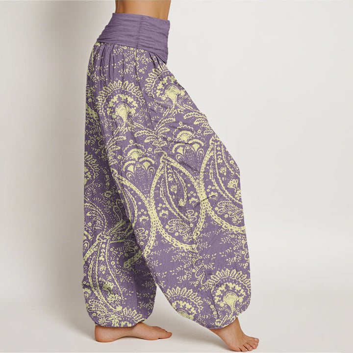 Pantaloni harem da donna con elastico in vita, in puro cotone, con fiori e motivi Paisley, motivo Buddha Stones