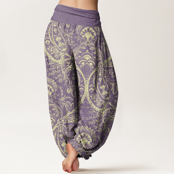 Pantaloni harem da donna con elastico in vita, in puro cotone, con fiori e motivi Paisley, motivo Buddha Stones