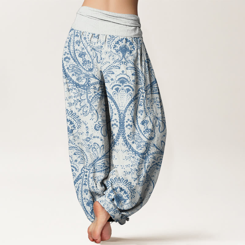 Pantaloni harem da donna con elastico in vita, in puro cotone, con fiori e motivi Paisley, motivo Buddha Stones