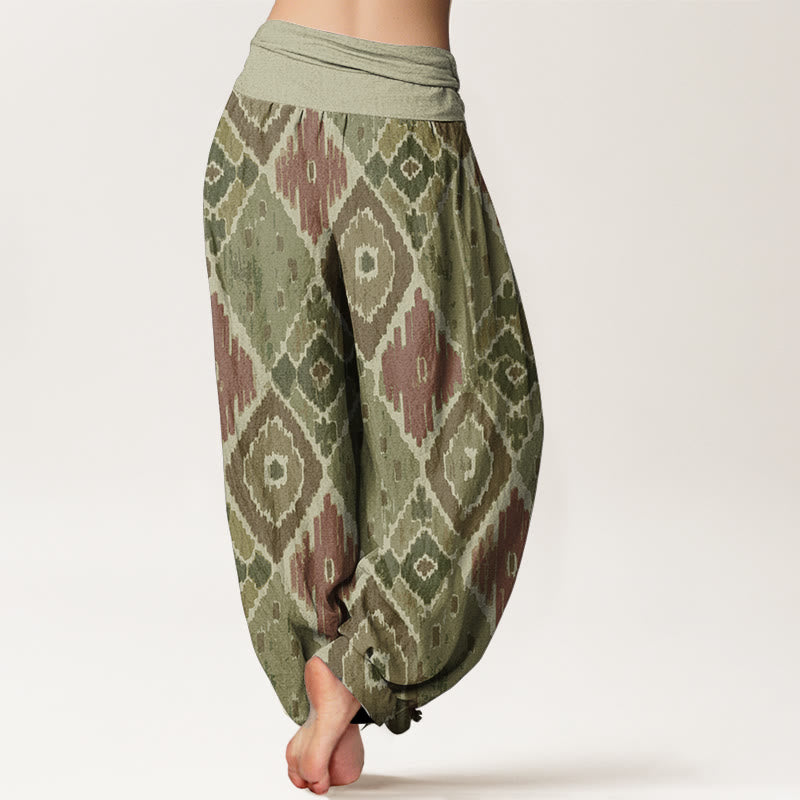 Pantaloni harem da donna in puro cotone con stampa a quadri e vita elastica, motivo Buddha Stones