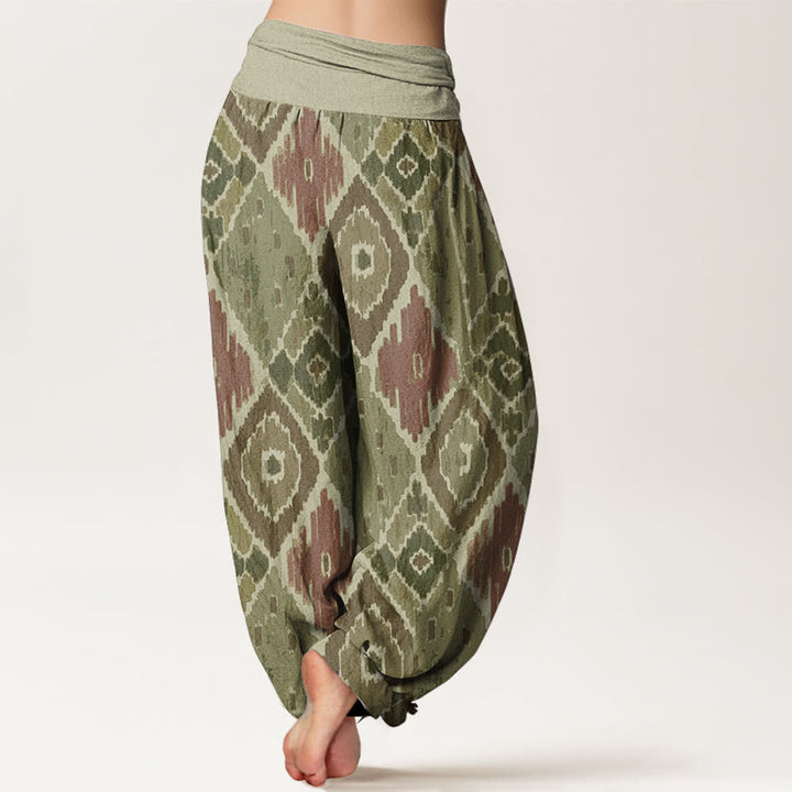 Pantaloni harem da donna in puro cotone con stampa a quadri e vita elastica, motivo Buddha Stones