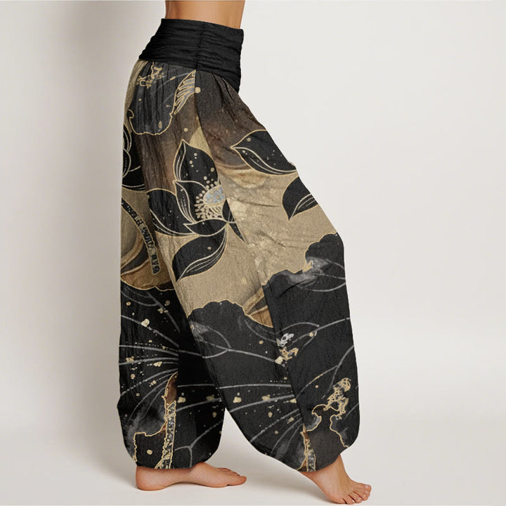 Pantaloni harem da donna con elastico in vita, in puro cotone, modello casual a petalo di loto, Buddha Stones