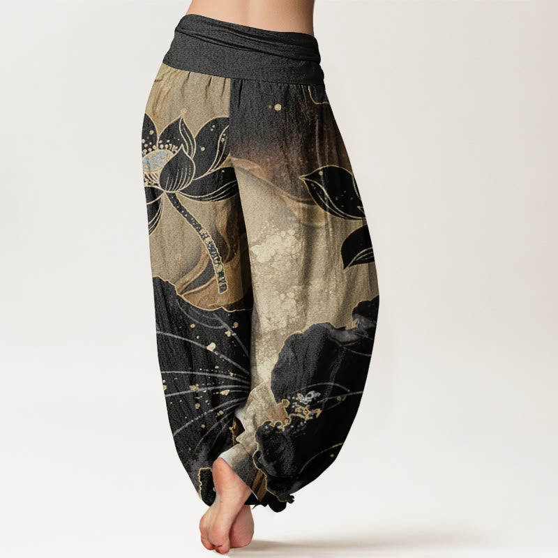 Pantaloni harem da donna con elastico in vita, in puro cotone, modello casual a petalo di loto, Buddha Stones - image 1