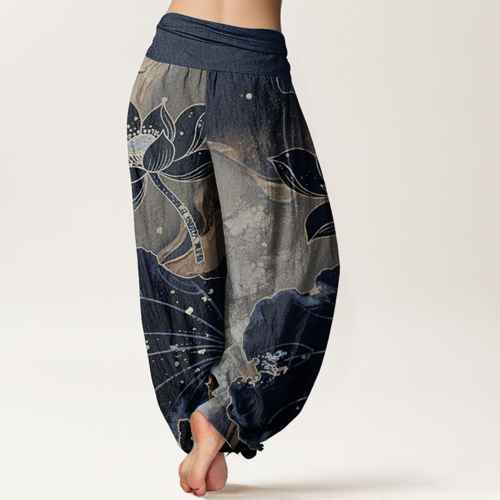 Pantaloni harem da donna con elastico in vita, in puro cotone, modello casual a petalo di loto, Buddha Stones