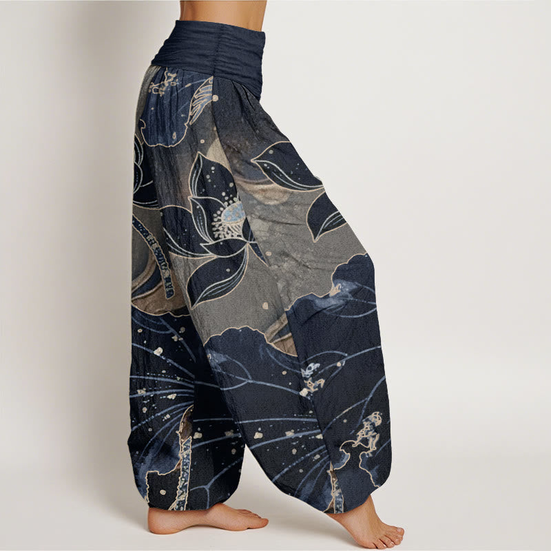 Pantaloni harem da donna con elastico in vita, in puro cotone, modello casual a petalo di loto, Buddha Stones