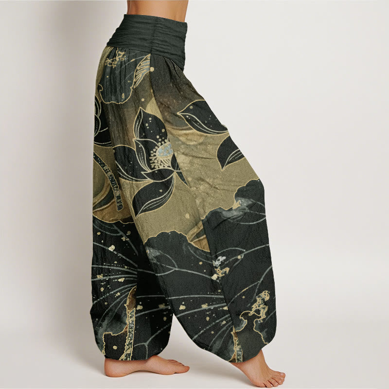 Pantaloni harem da donna con elastico in vita, in puro cotone, modello casual a petalo di loto, Buddha Stones